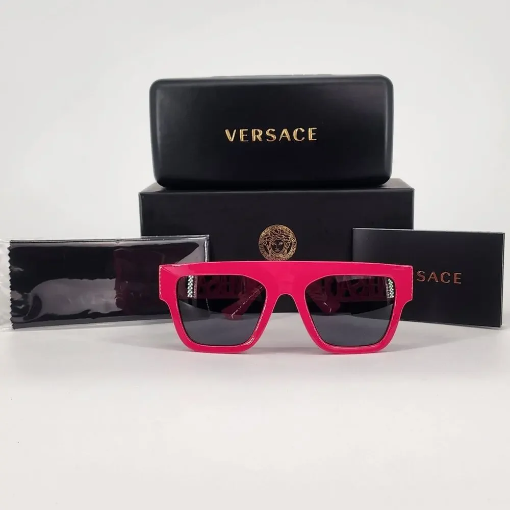 Versace Bright Pink Cutout Logo Square Sunglasses Unisex New in Box